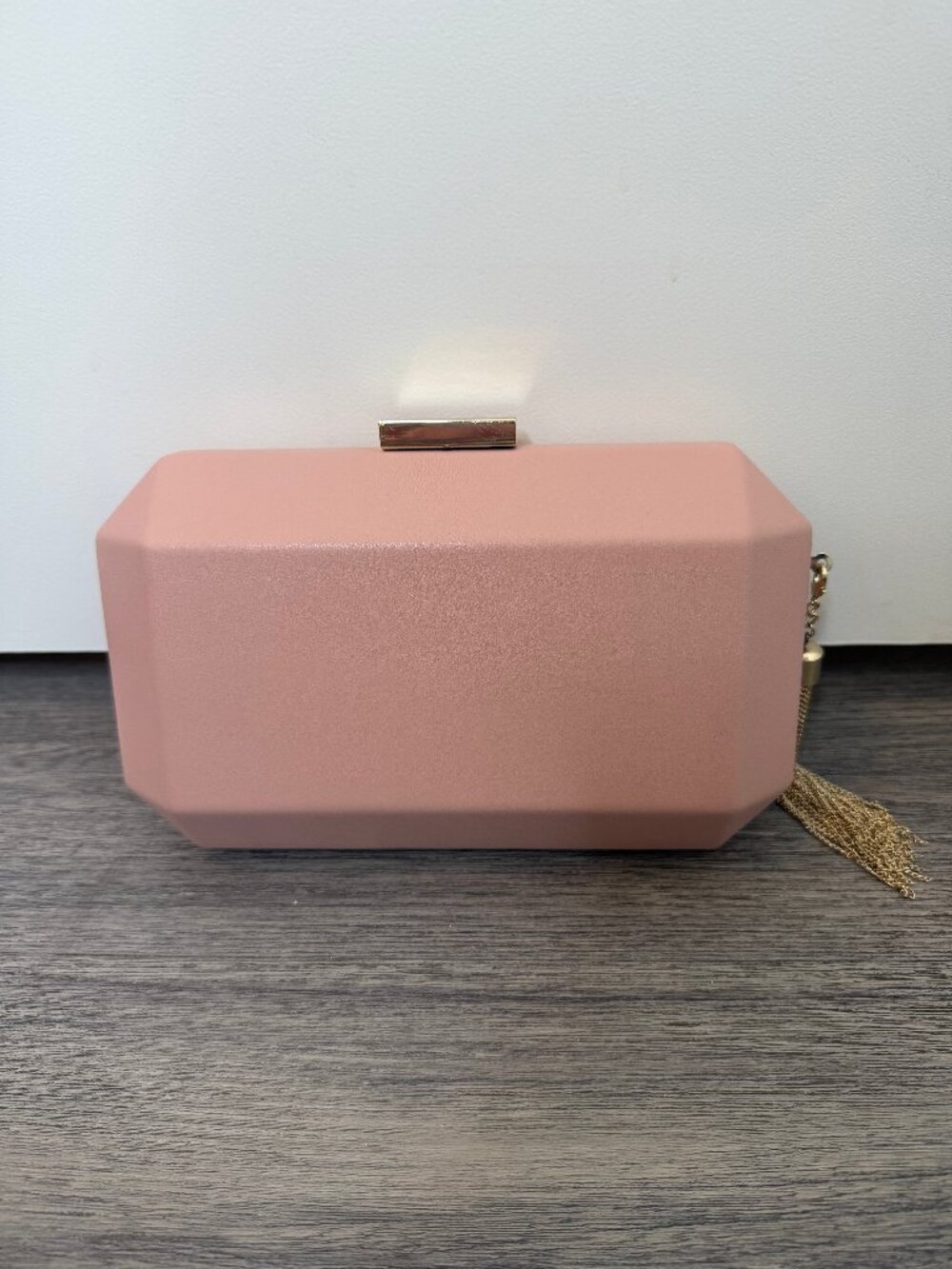 Olga Berg Lia Faceted Clutch with Tassel – Blush & Gold